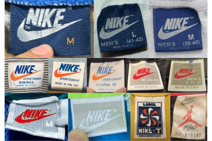 Etiquetas de cuello Nike de distintas épocas